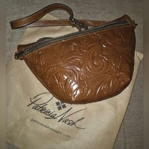 🔥Patricia Nash FLORENCE TINCHI TOOLED Floral Full-Grain Leather Convertible Bag